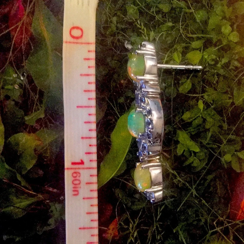 Amazing Opal & Tanzanite Sterling Silver 925 Earrings Signed BBJ Epic Fantasy - Picture 4 of 7